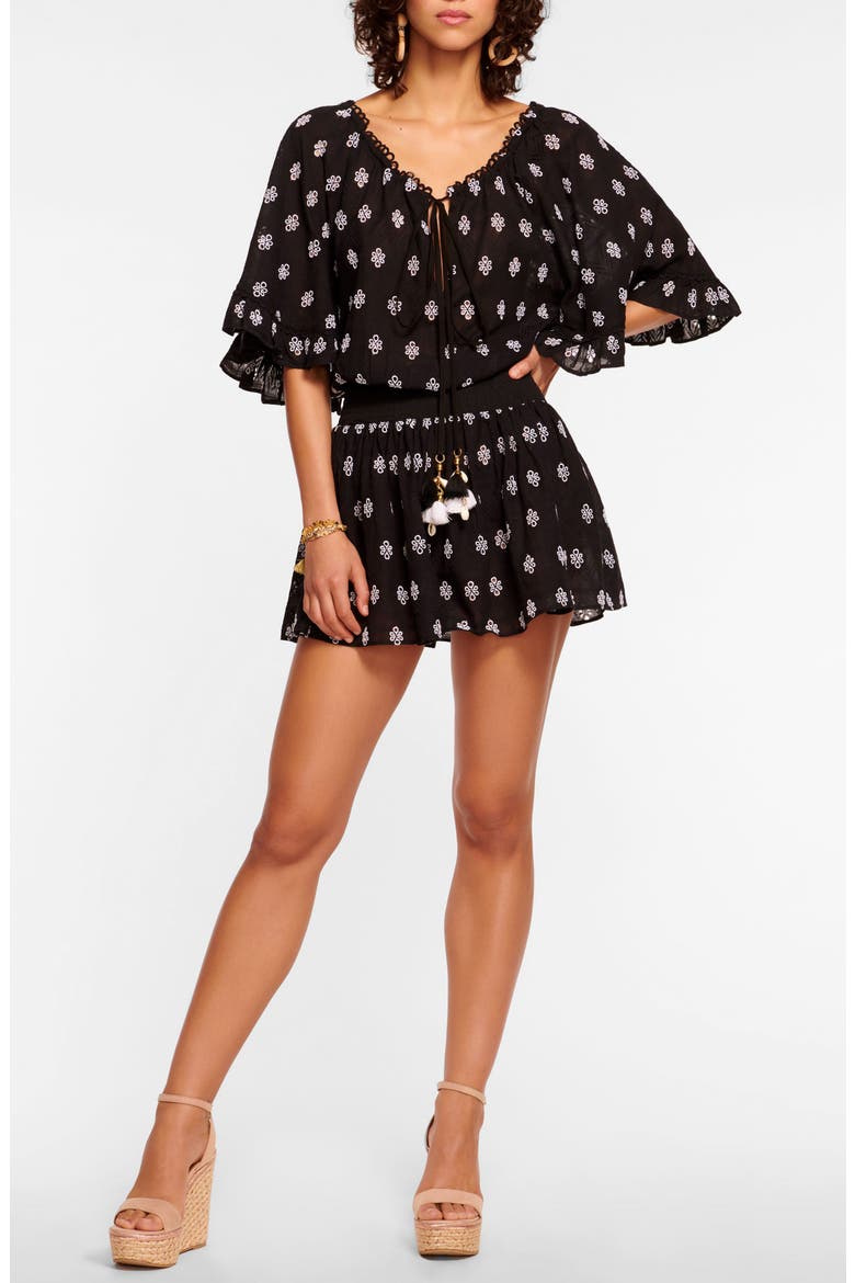 Tena Embroidered Cover-Up Minidress, Main, color, BLACK/ WHITE COMBO