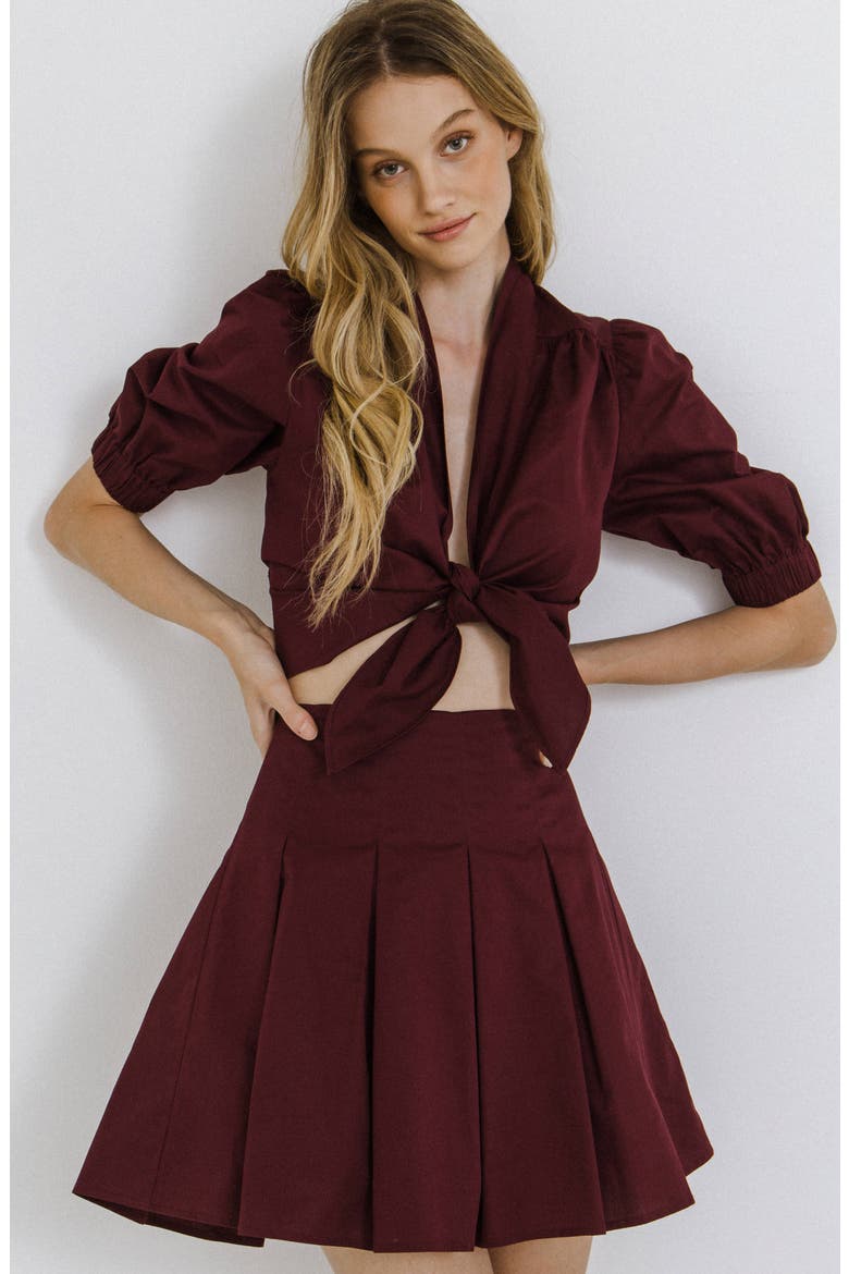 Tie Front Crop Shirt, Alternate, color, BURGUNDY