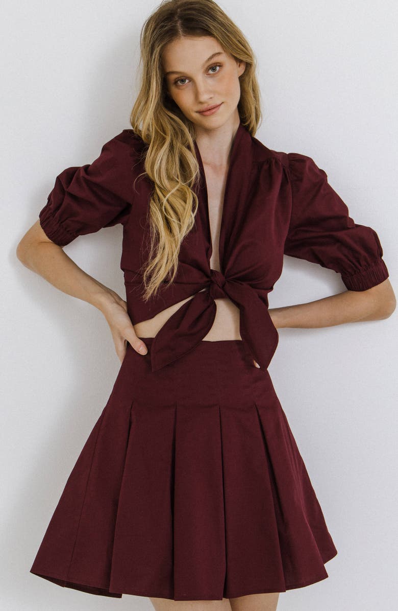 Endless Rose Tie Front Crop Shirt, Alternate, color, Burgundy