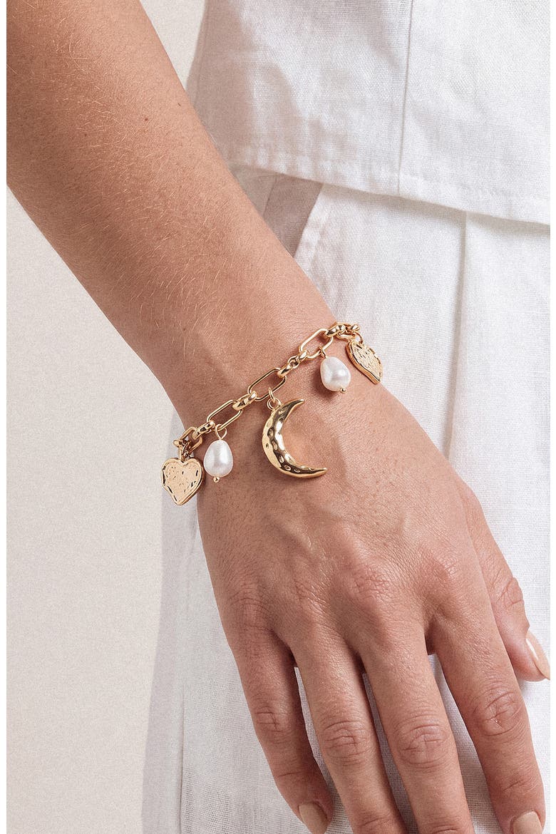 Celestial Imitation Pearl Charm Bracelet, Alternate, color, GOLD