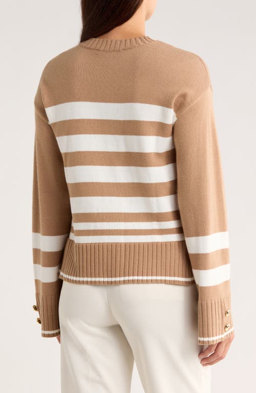 Ellen Tracy Stripe Crewneck Sweater In Brown