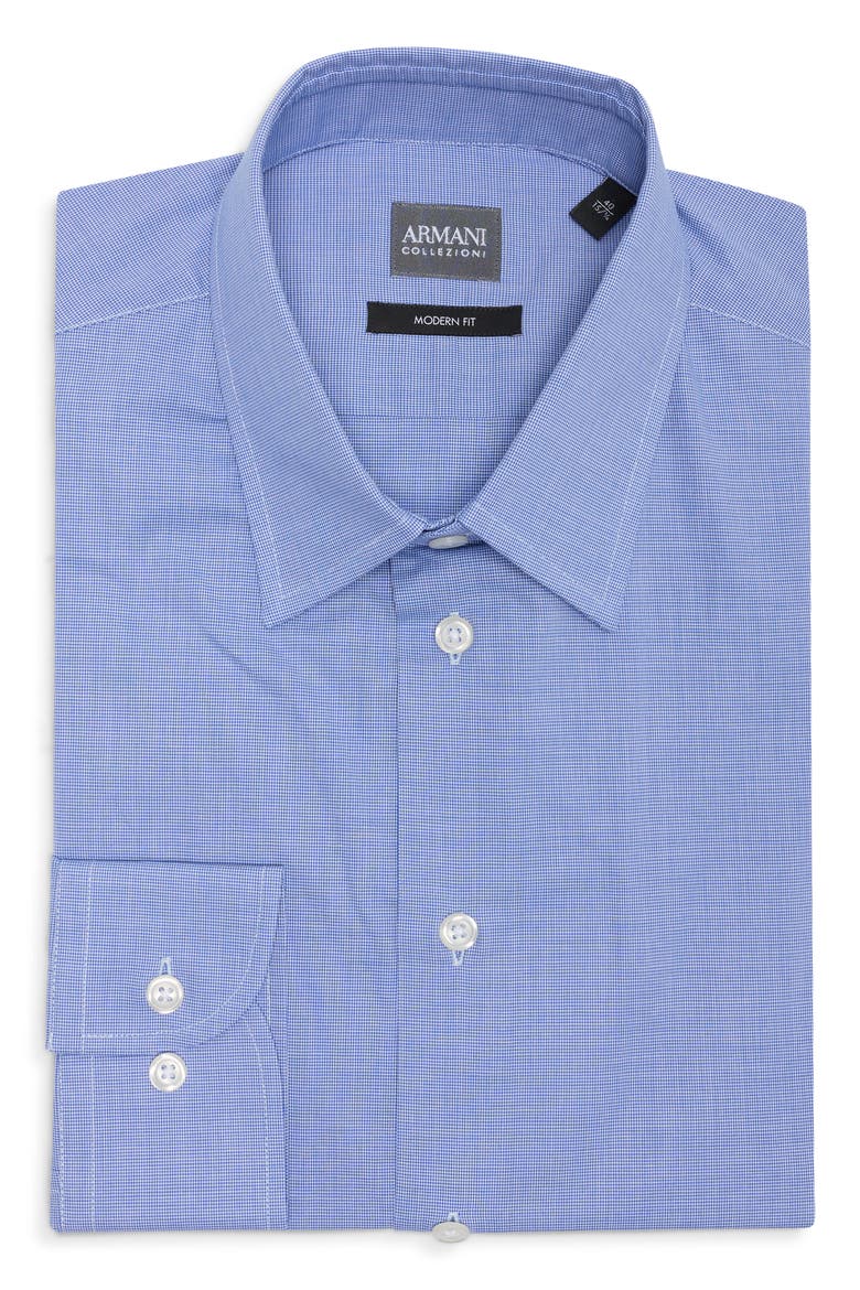 Modern Fit Dogtooth Cotton Dress Shirt, Main, color, SOLID MEDIUM BLUE