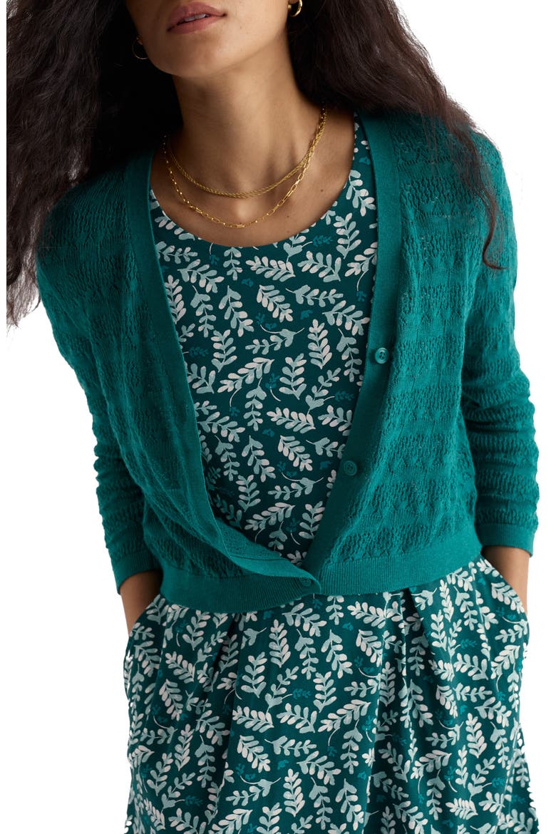 Sweet Day Pointelle Organic Cotton Cardigan, Main, color, KNIT MELANGE DEEP DIVE