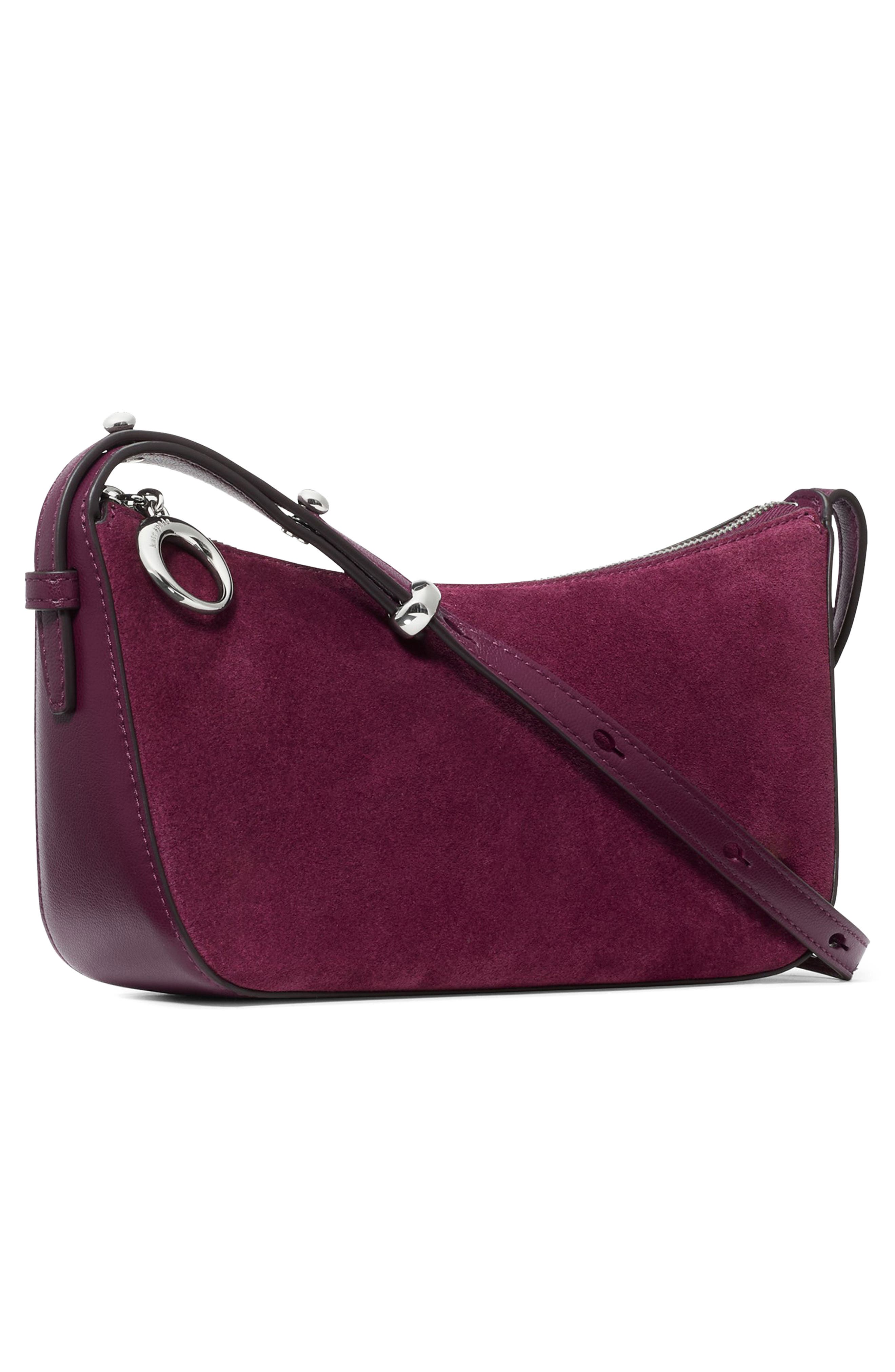 halo suede crossbody bag, Alternate, color, PURPLE AGATE