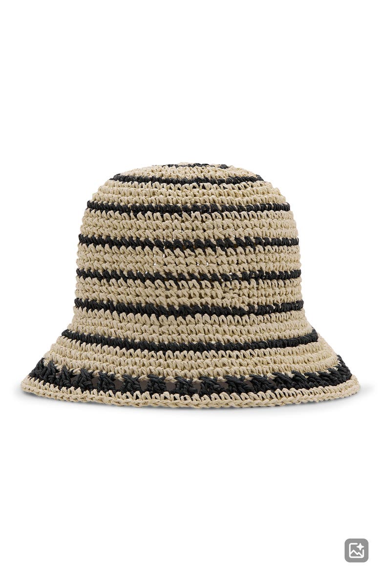 Stripe Straw Bucket Hat, Main, color, BLACK