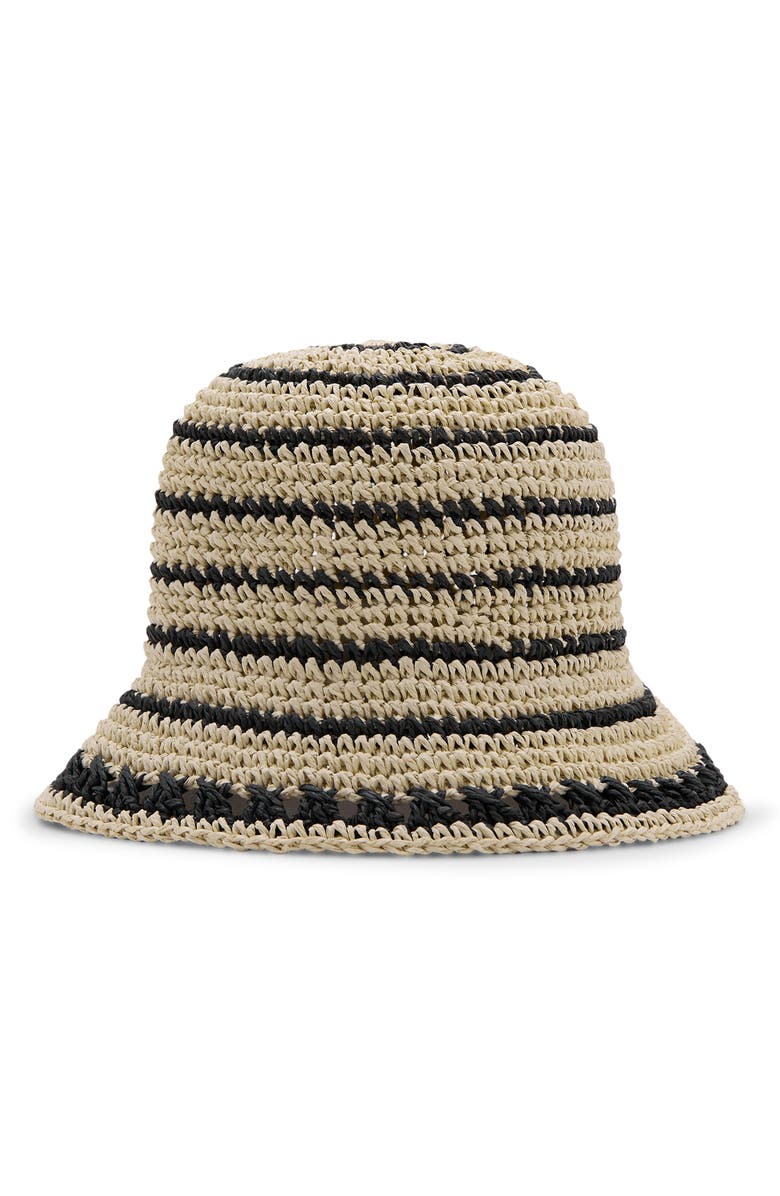 MANGO TEEN Stripe Straw Bucket Hat, Main, color, Black