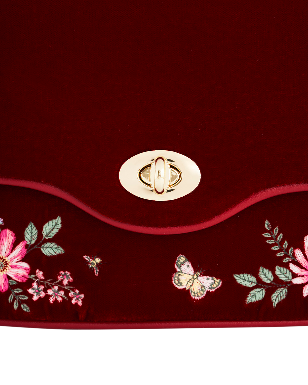 Fable England Mary Floral Embroidered Velvet Clutch, Alternate, color, Dark Red