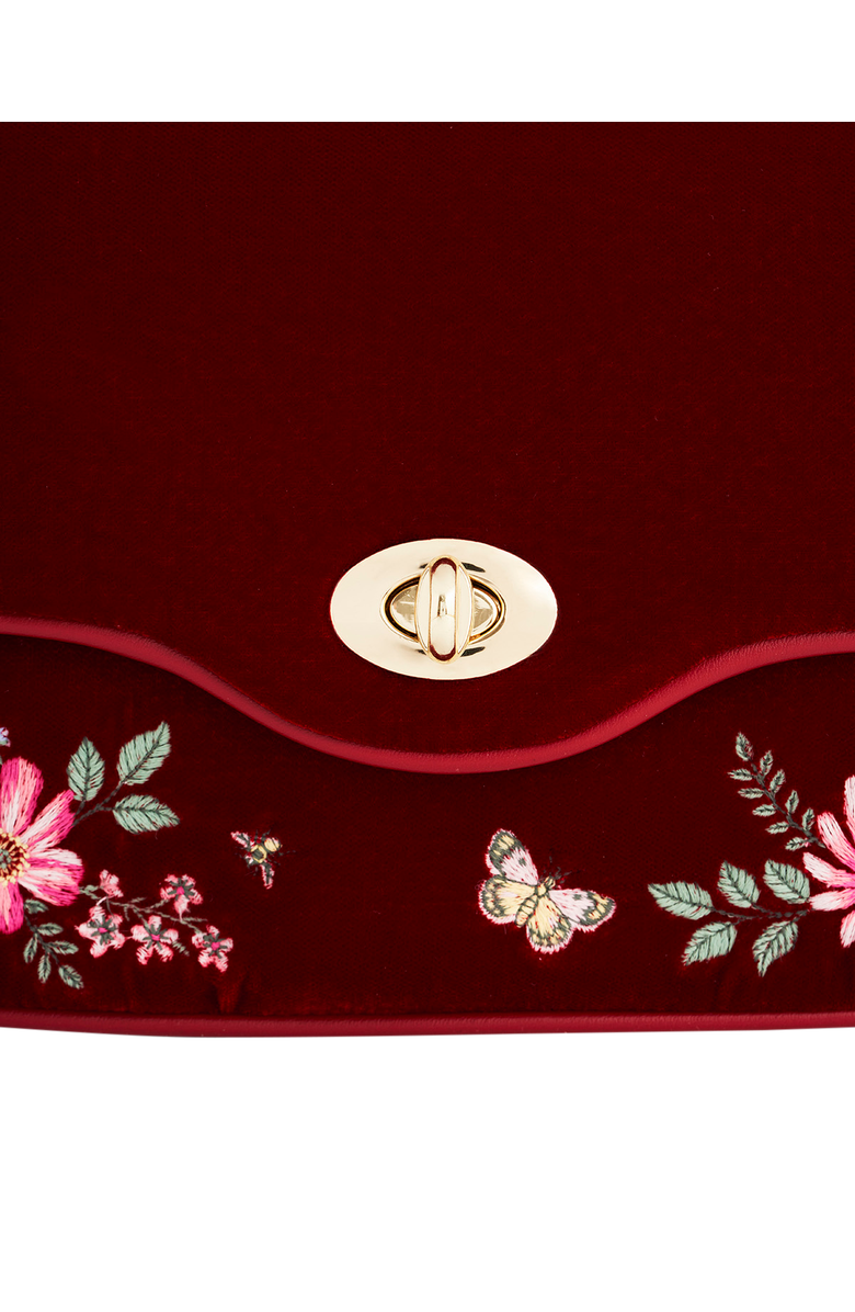 Fable England Mary Floral Embroidered Velvet Clutch, Alternate, color, Dark Red