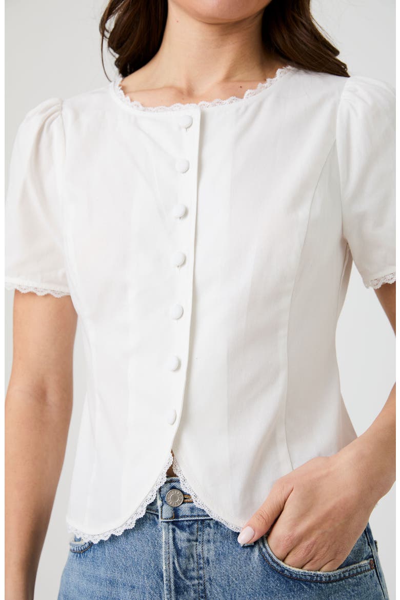Lace Trim Button-Up Top, Alternate, color, LINEN WHITE