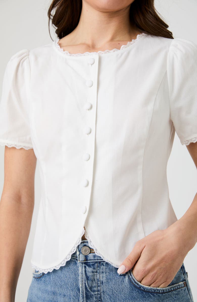 French Connection Lace Trim Button-Up Top, Alternate, color, Linen White