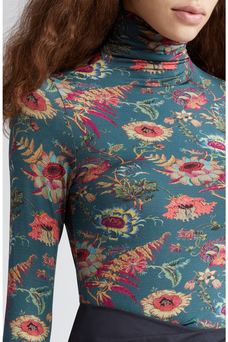 Aurelia Floral Print Turtleneck Top, Alternate, color, LARKSPUR