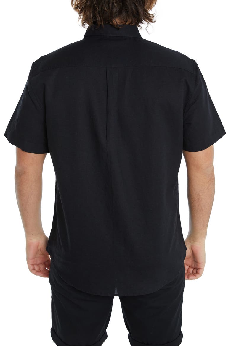 Fresno Short Sleeve Linen Blend Button-Down Shirt, Alternate, color, BLACK