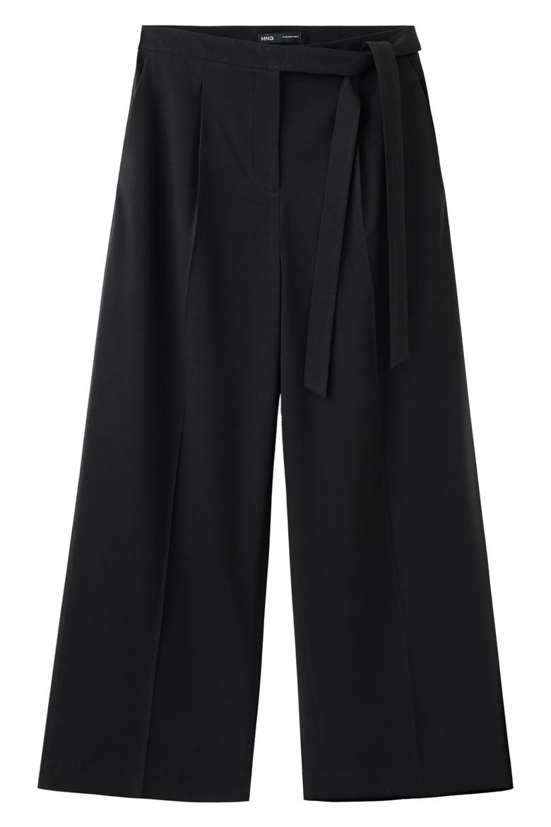 Tie Waist Pleated Wide Leg Pants, Alternate, color, BLACK
