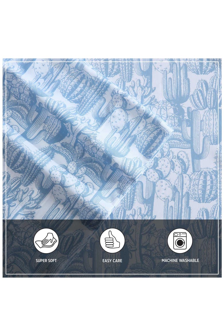 Cactus Toile Print Sheet Set, Alternate, color, LIGHT PASTEL BLUE