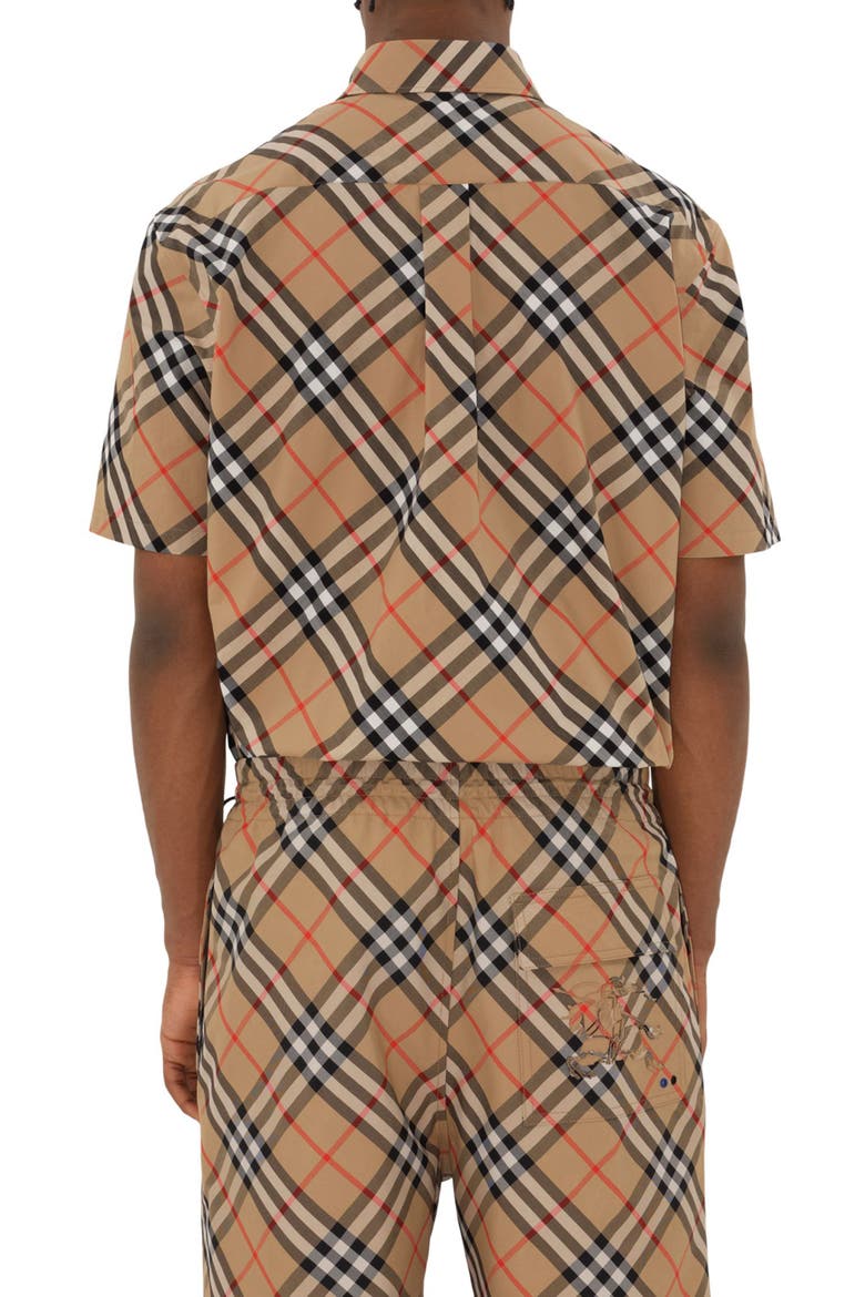 Check Short Sleeve Cotton Poplin Button-Up Shirt, Alternate, color, SAND IP CHECK