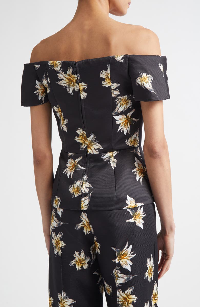 Emilia Wickstead Souline Festive Lilies Peplum Top, Alternate, color, Festive Lilies Black Yellow