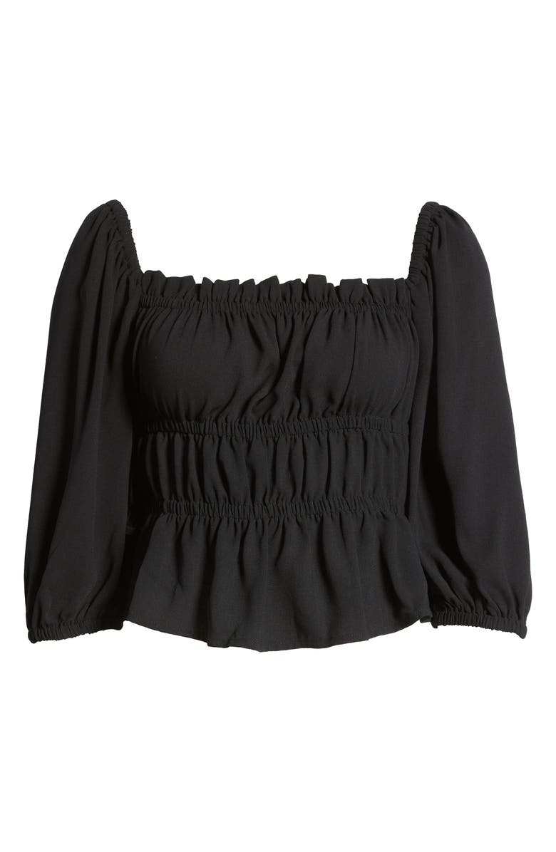 Open Edit Shirring Detail Square Neck Top, Alternate, color,