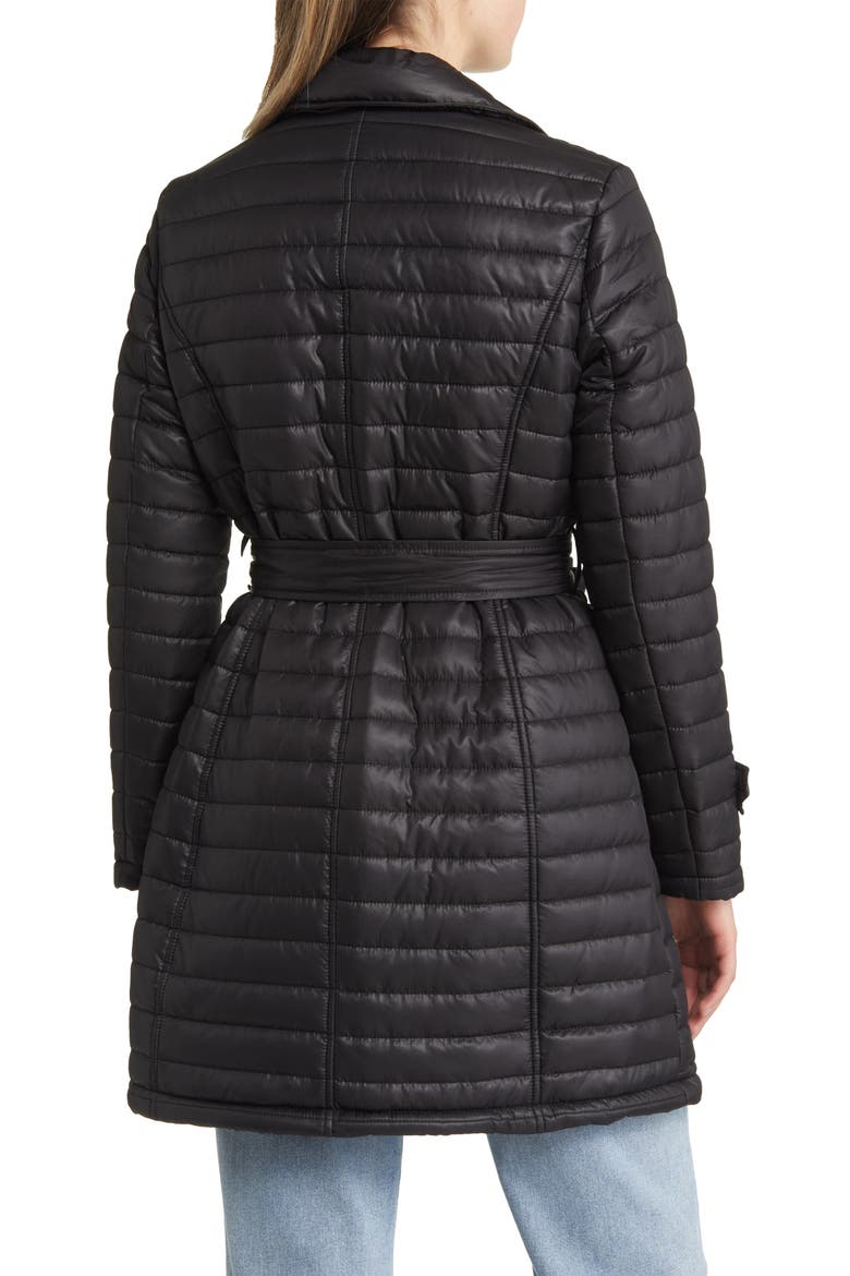 Water Resistant Quilted Trench Coat, Alternate, color, BLACK