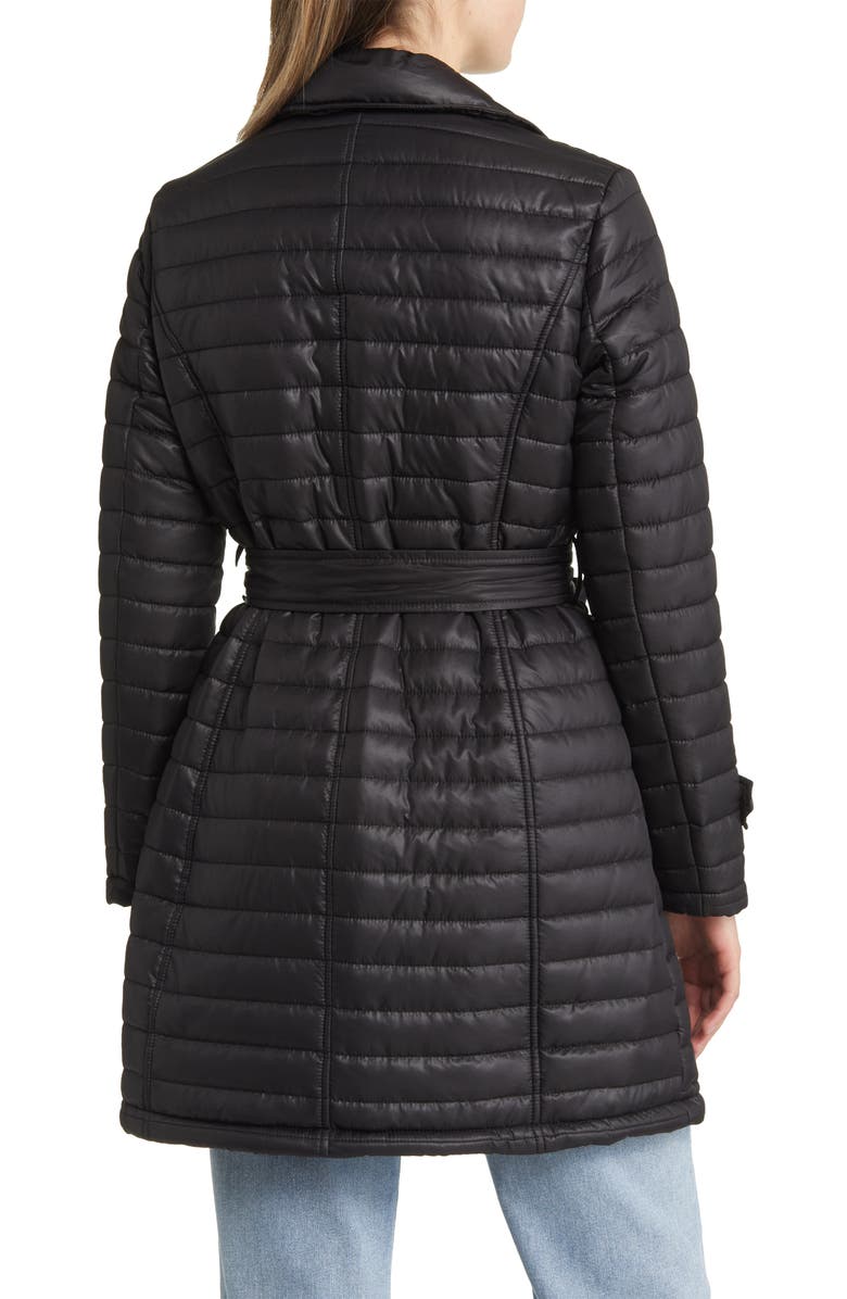 Via Spiga Water Resistant Quilted Trench Coat, Alternate, color, Black