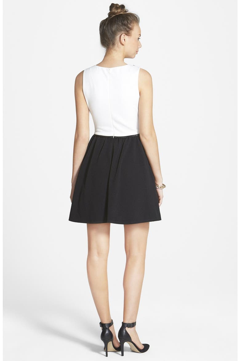 Embellished Neck Skater Dress, Alternate, color, CREAM/ BLACK