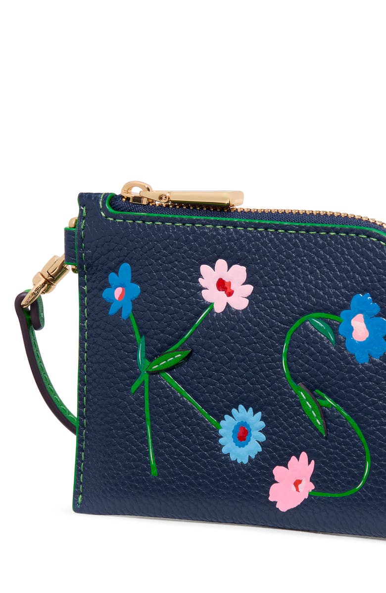 Kate Spade New York in the garden pebbled leather card case, Alternate, color, Parisian Navy Multi