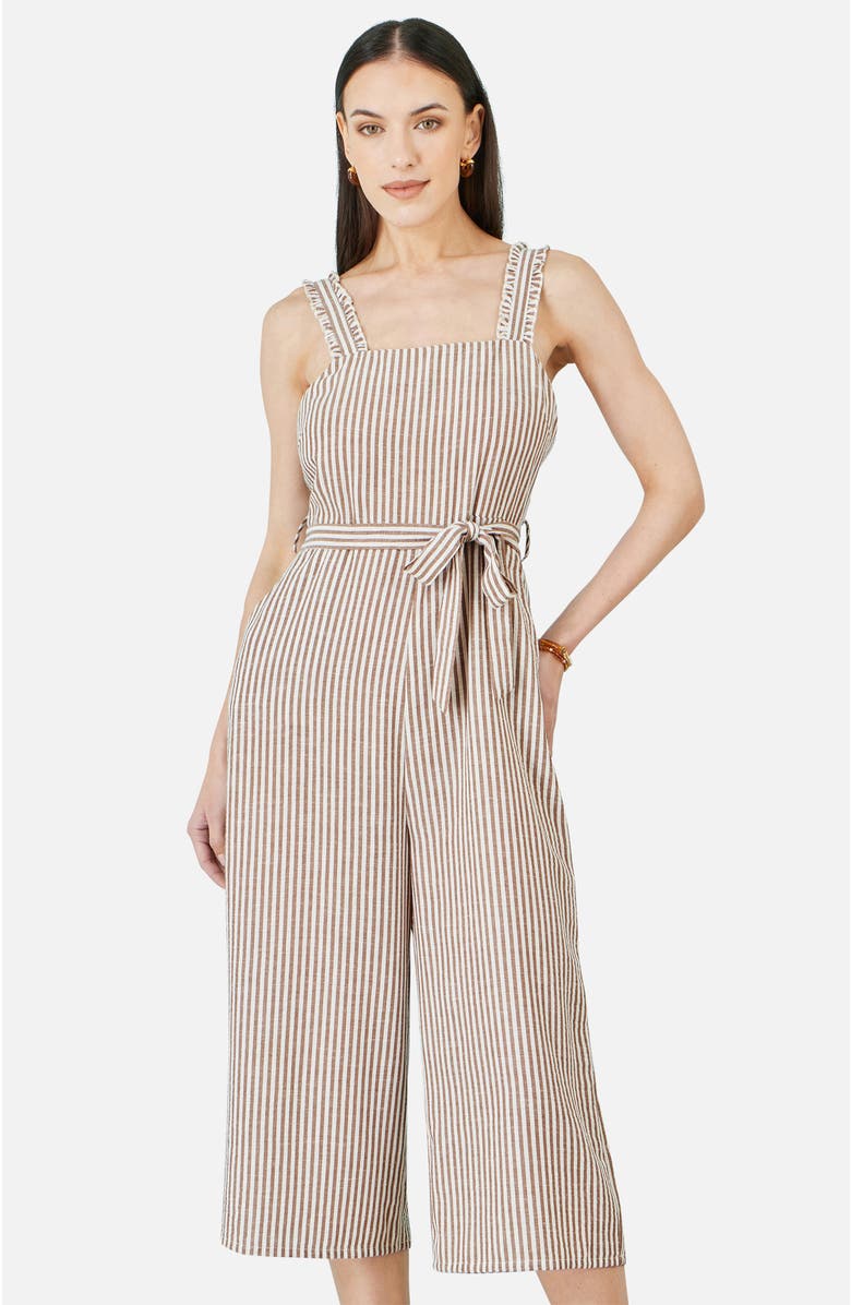 Yumi Stripe Strappy Jumpsuit, Alternate, color, Brown