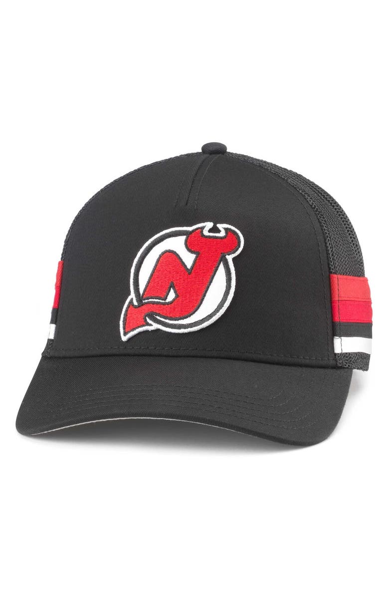 American Needle Men's American Needle Black New Jersey Devils HotFoot Stripes Trucker Adjustable Hat, Main, color, 