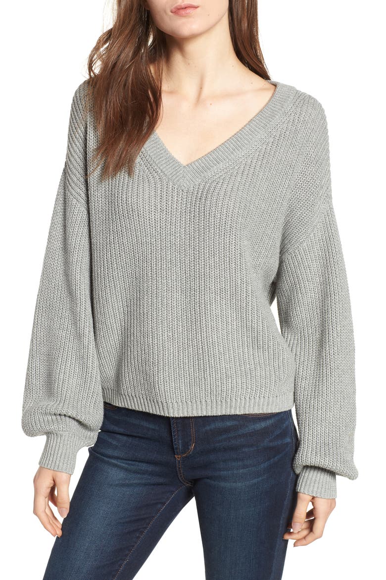 V Neck Cotton Sweater, Main, color, GREY MEDIUM HEATHER