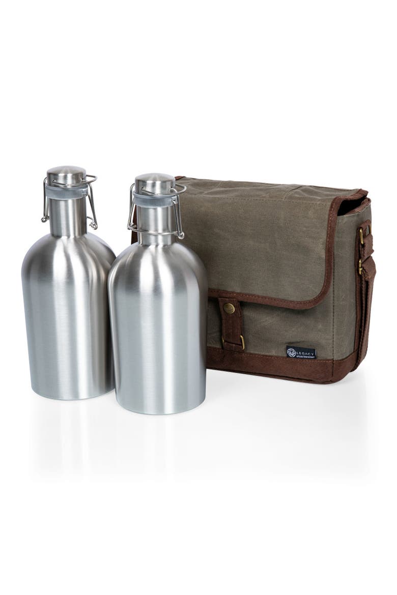 Insulated Double Growler Tote with 64 oz. Stainless Steel Growlers - Khaki Green, Alternate, color, KHAKI GREEN