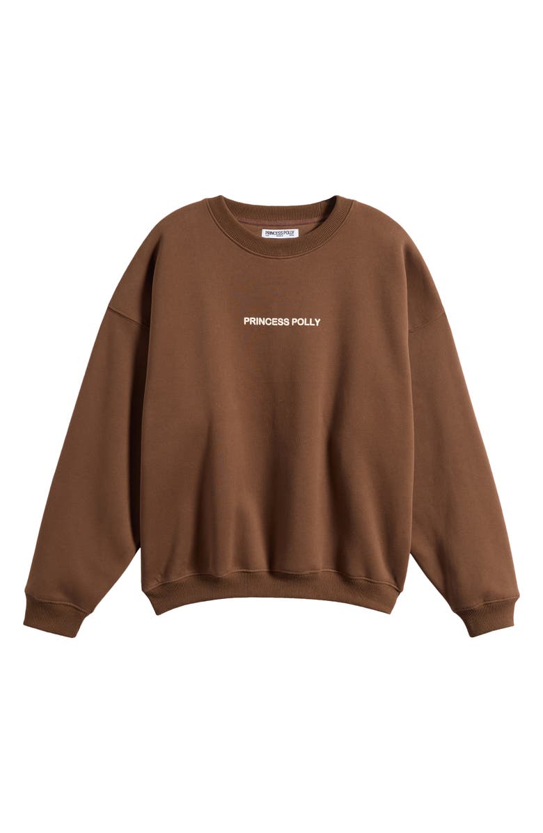 Princess Polly Logo Graphic Crewneck Sweatshirt, Main, color, Brown