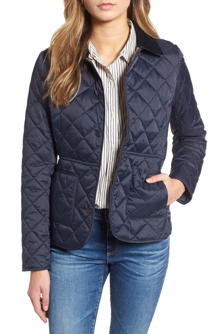 Deveron Diamond Quilted Jacket, Main, color, NAVY/PALE PINK