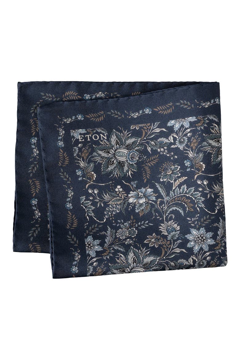 Floral Silk Pocket Square, Main, color, NAVY