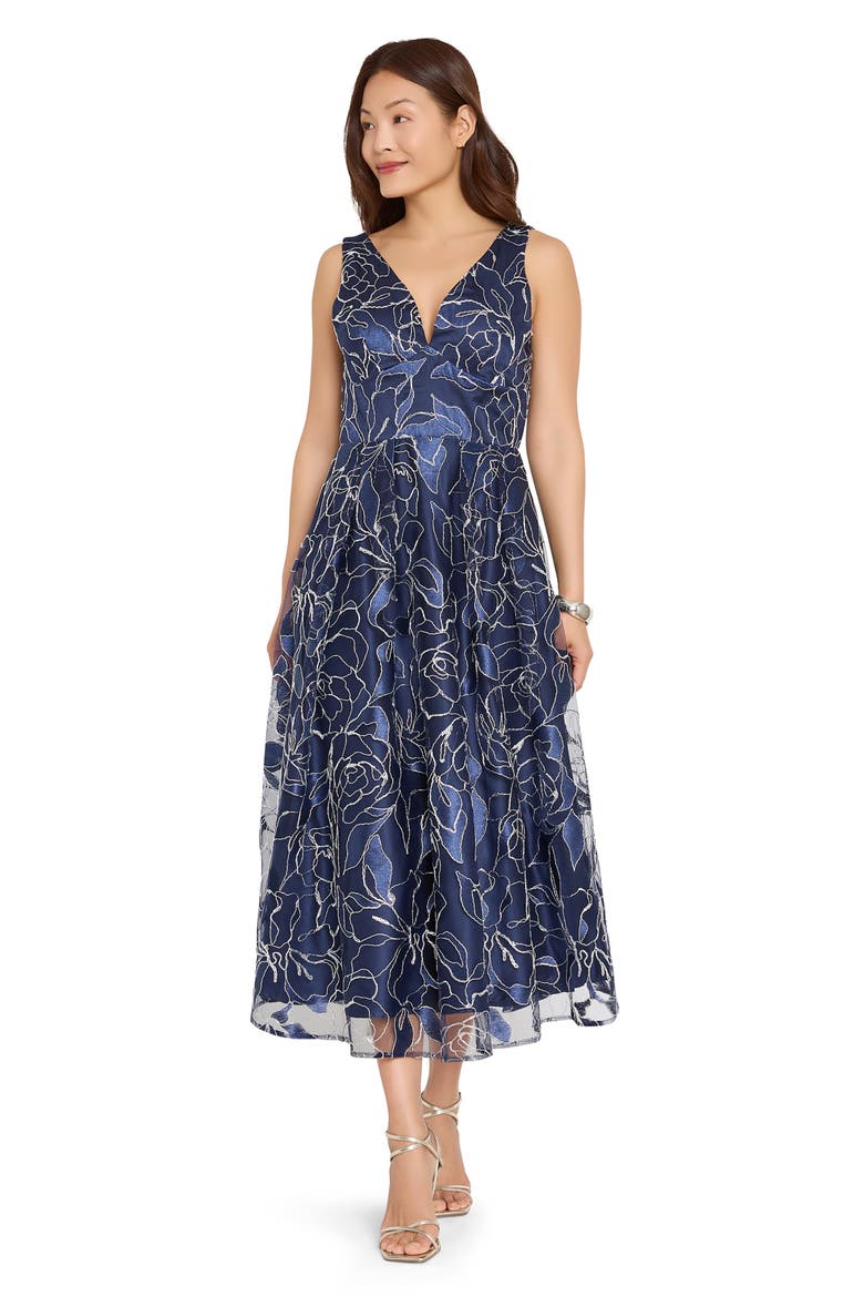 Metallic Jacquard Sleeveless Midi Dress, Alternate, color, NAVY SILVER