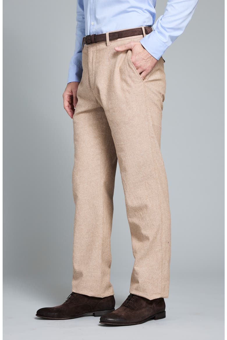 Flat Front Linen & Cotton Pants, Alternate, color, BRITISH KHAKI