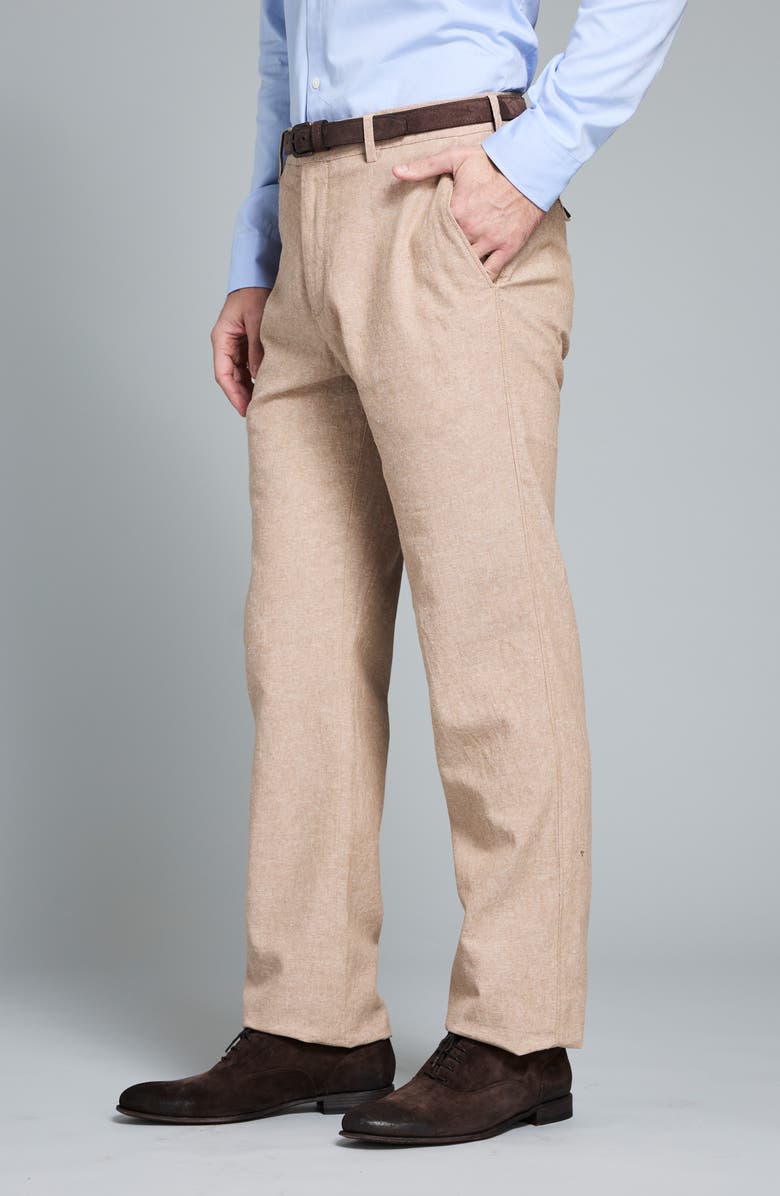 Billy Reid Flat Front Linen & Cotton Pants, Alternate, color, British Khaki