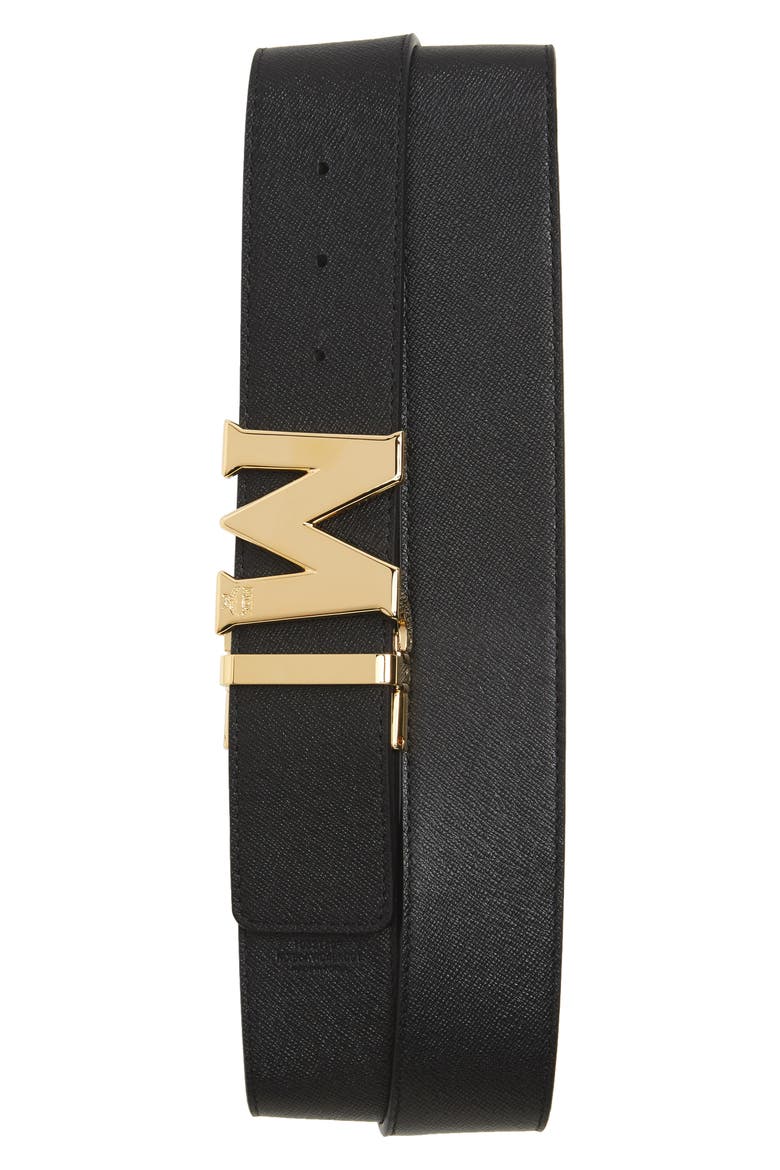 Reversible Signature Leather Belt, Alternate, color, BLACK
