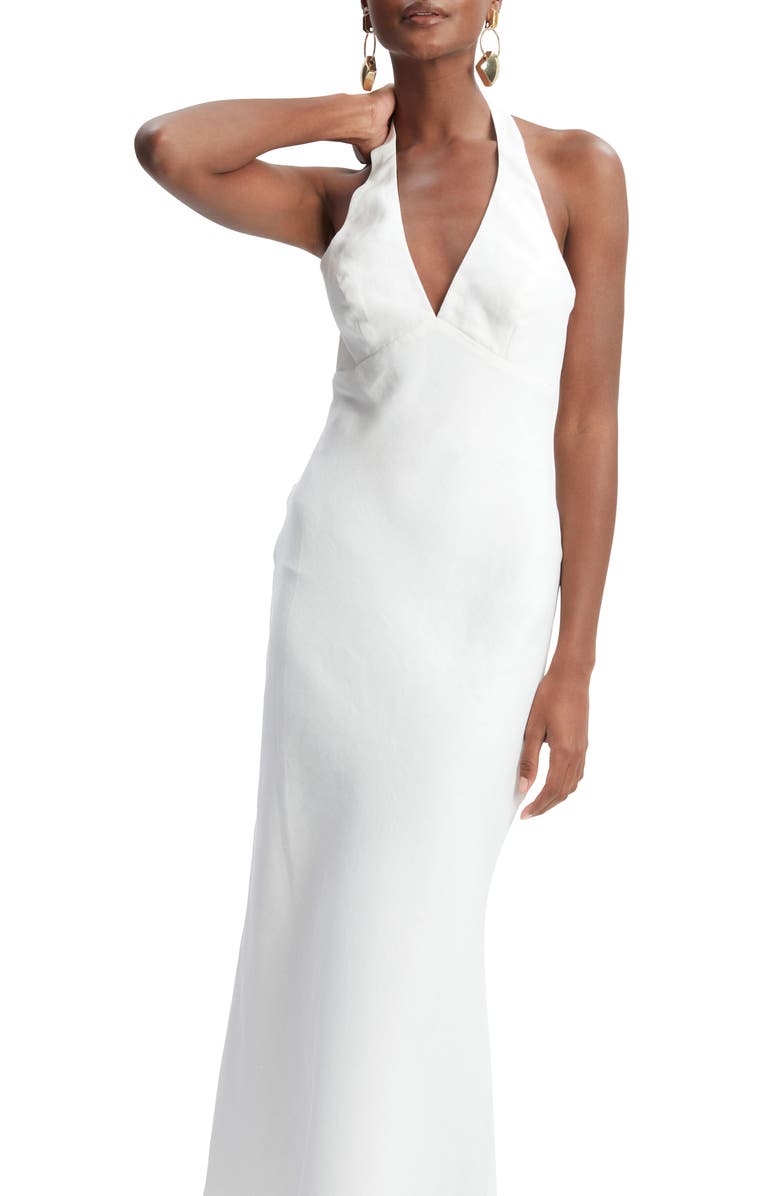 Bardot Paola Halter Linen Midi Dress, Alternate, color, Orchid White