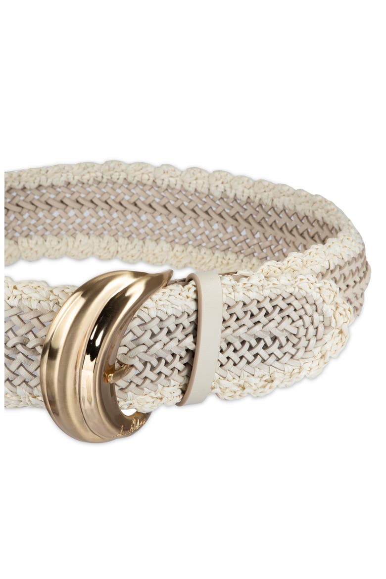 Woven Leather & Raffia Wide Belt, Alternate, color, BONE