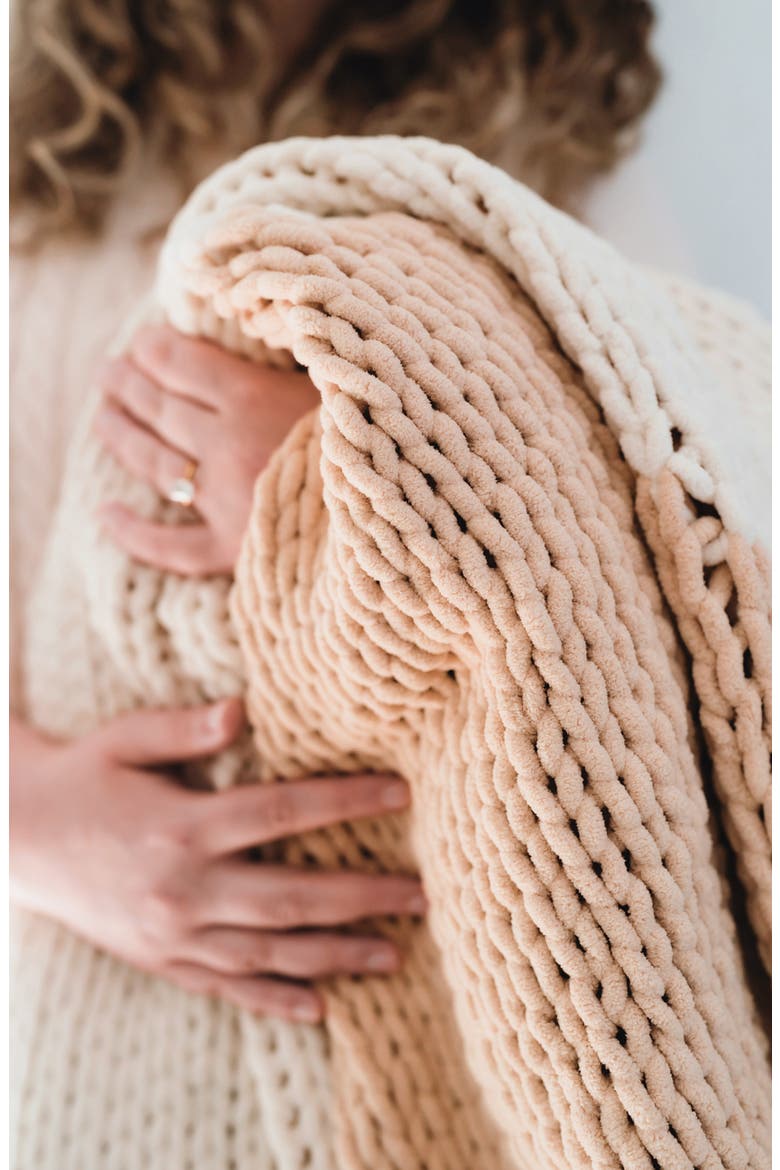 Chenille Knit Throw Blanket, Alternate, color, LATTE LIGHT GREY