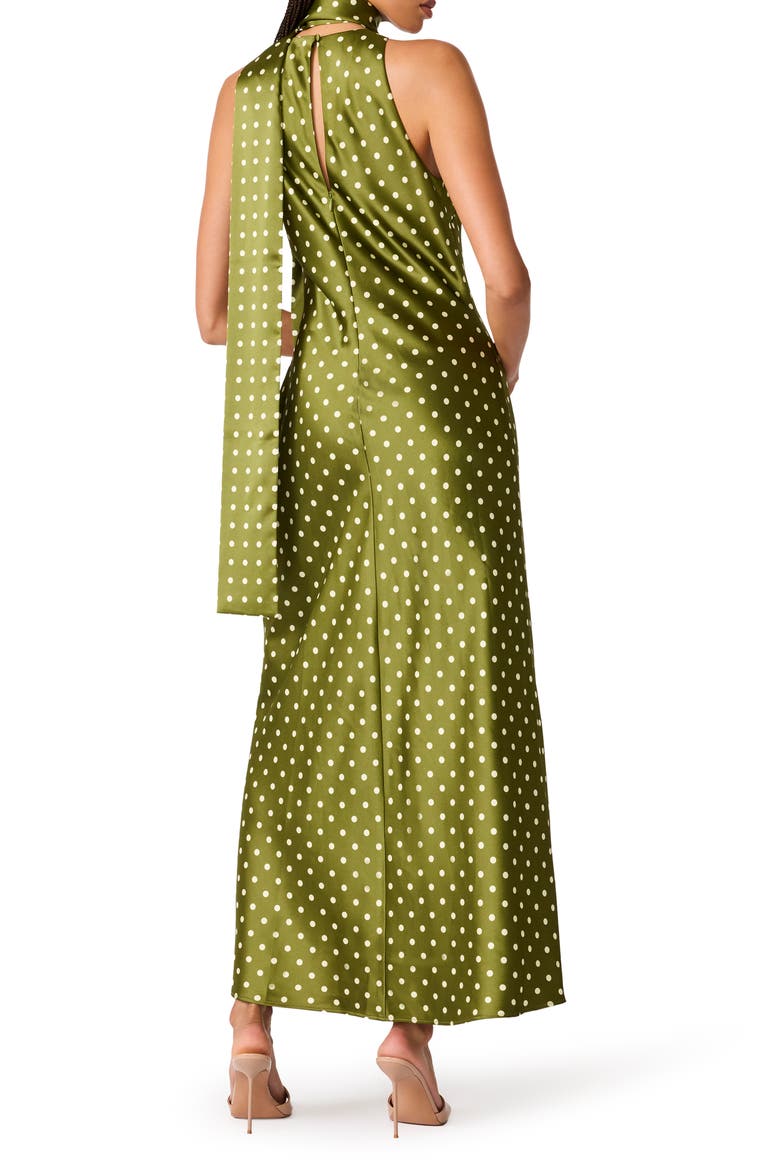 Jaiden Polka Dot Satin Scarf Maxi Dress, Alternate, color, OLIVE HEATHER