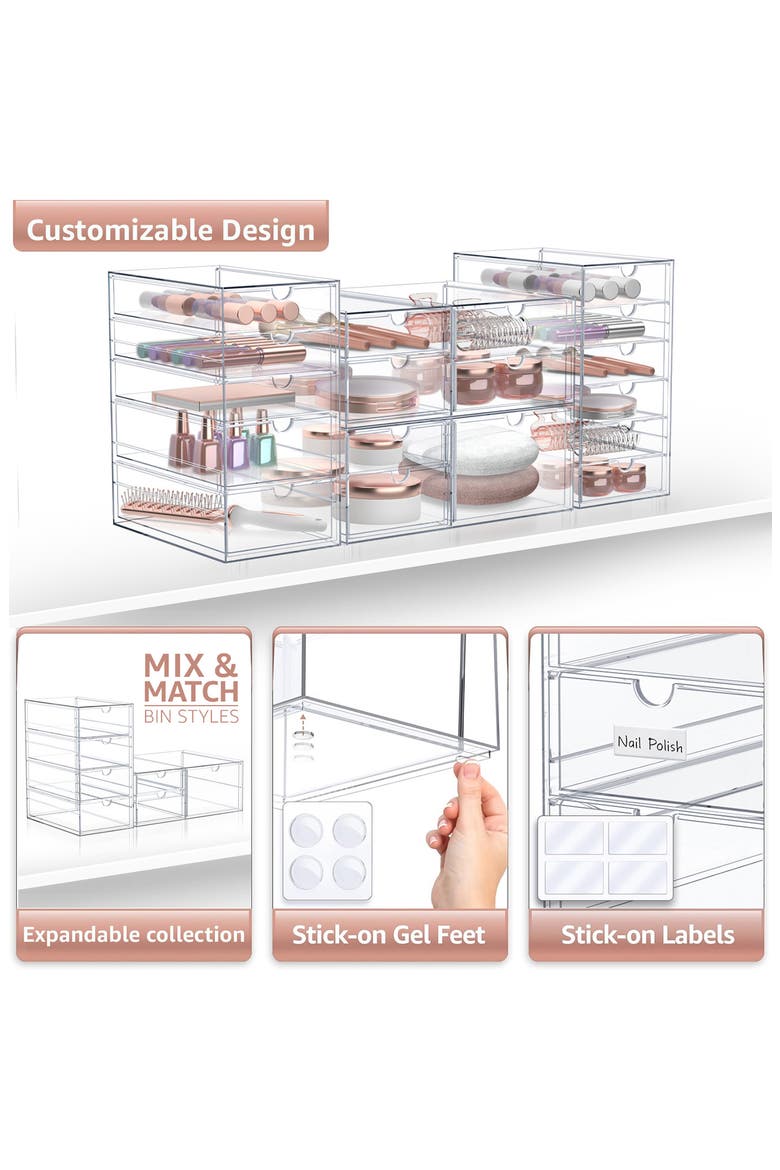 4-Pack 18-Drawer Storage Organizers, Alternate, color, CLEAR