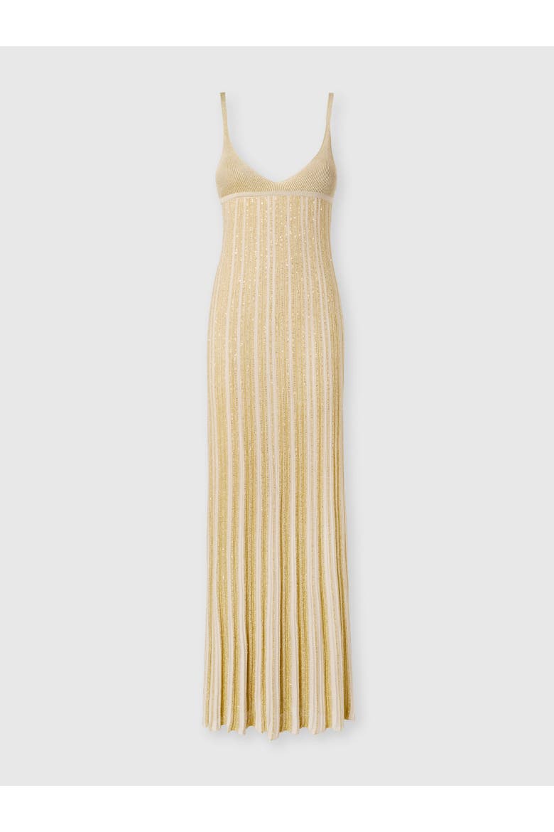 Sleeveless Long Dress In Viscose Lamé Blend With Sequins, Main, color, Gold
