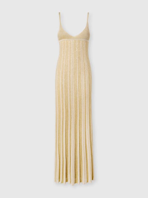 Sleeveless Long Dress In Viscose Lamé Blend With Sequins
