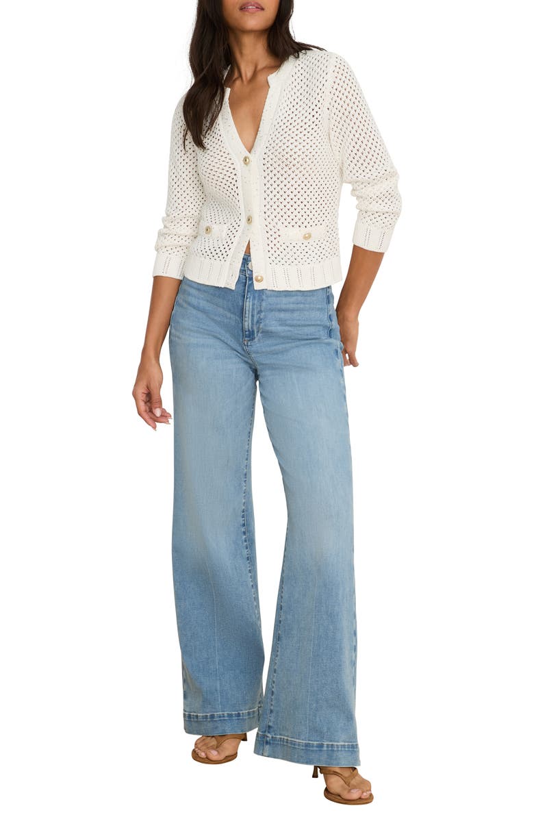 NIC+ZOE Sequin Glow Open Stitch Cardigan, Alternate, color, Milk White