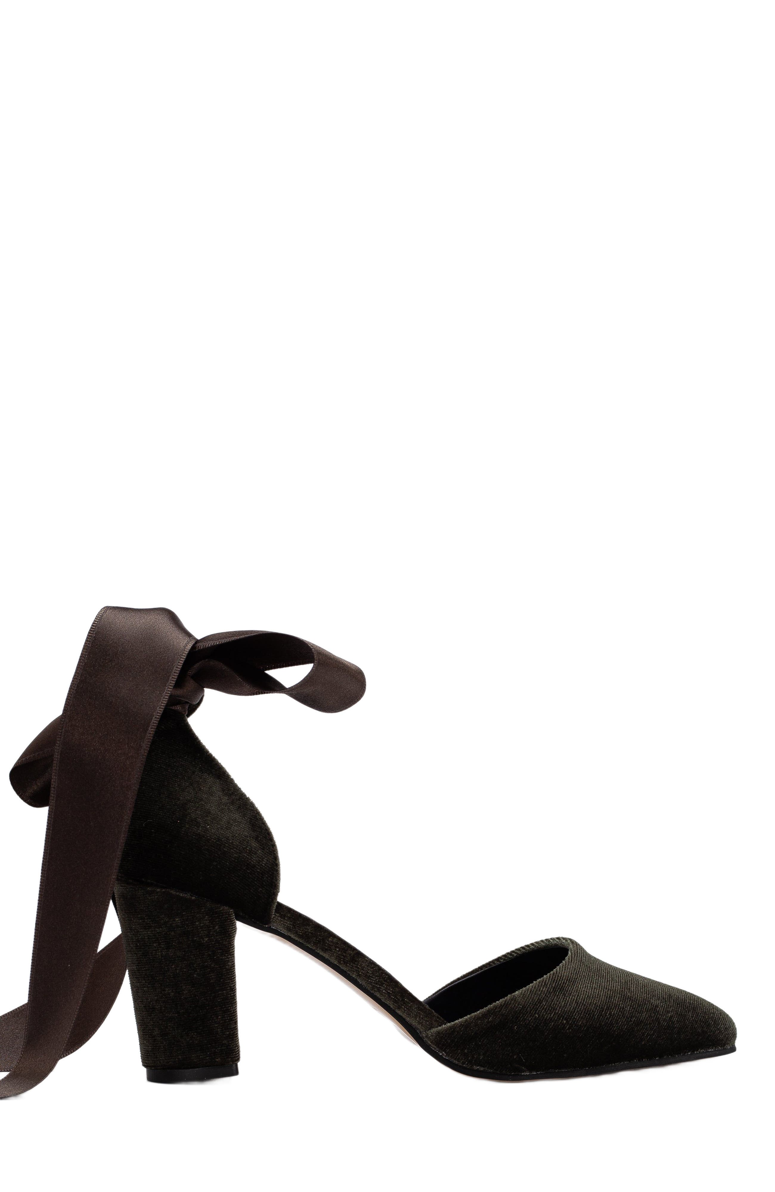 Gisele High Block Heels with Ribbon, Main, color, Olive Green Velvet