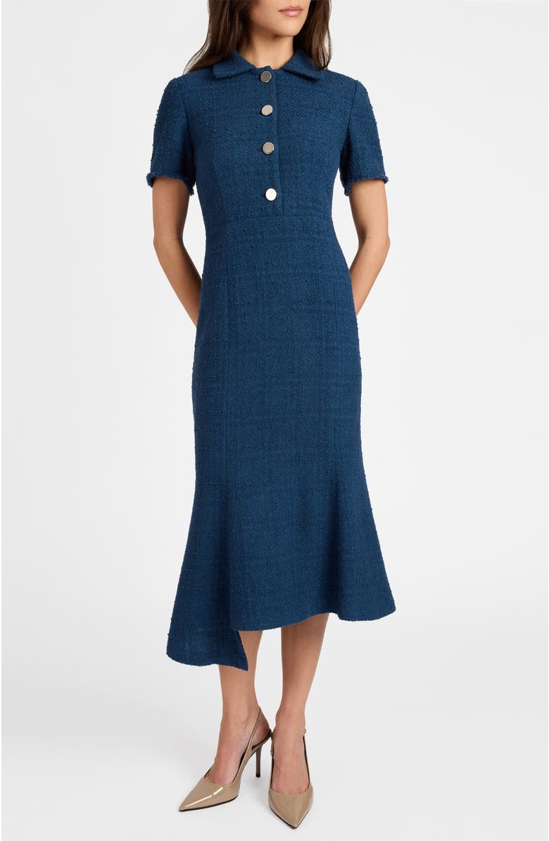 Santorelli Sahara Short Sleeve Asymmetric Midi Tweed Dress, Alternate, color, Steel Teal