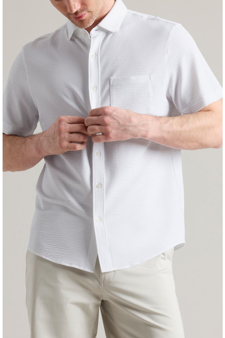 Commuter Seersucker Short Sleeve Button-Up Shirt, Main, color, WHITE