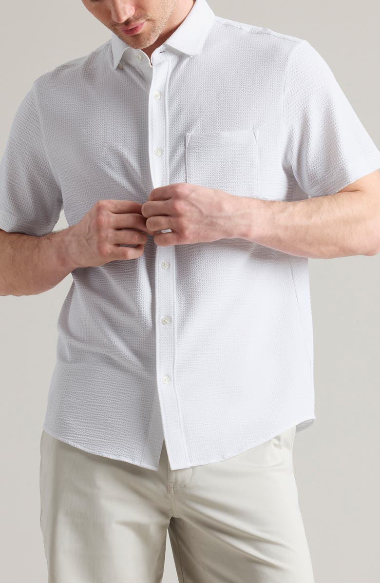 Rhone Commuter Seersucker Short Sleeve Button-Up Shirt, Main, color, 