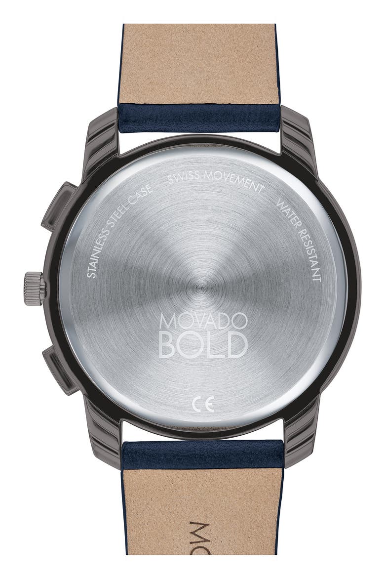 Bold Thin Grey Dial Chronograph Leather Strap Watch, 42mm, Alternate, color, GREY