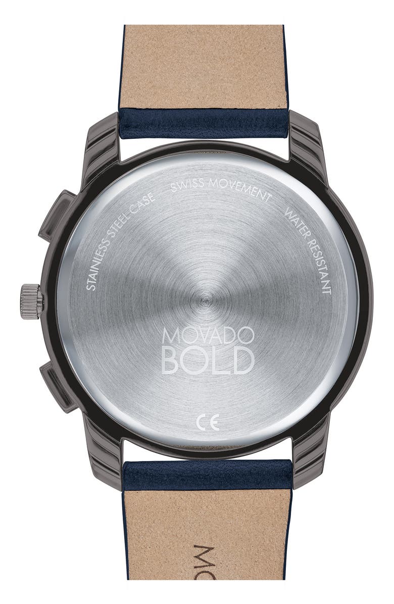 Movado Bold Thin Grey Dial Chronograph Leather Strap Watch, 42mm, Alternate, color, Grey